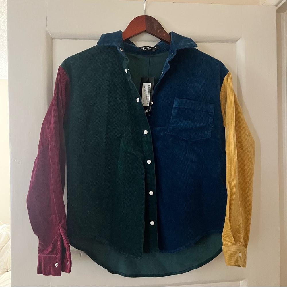 Colorblock Corduroy Button-Up Shirt - Multicolor